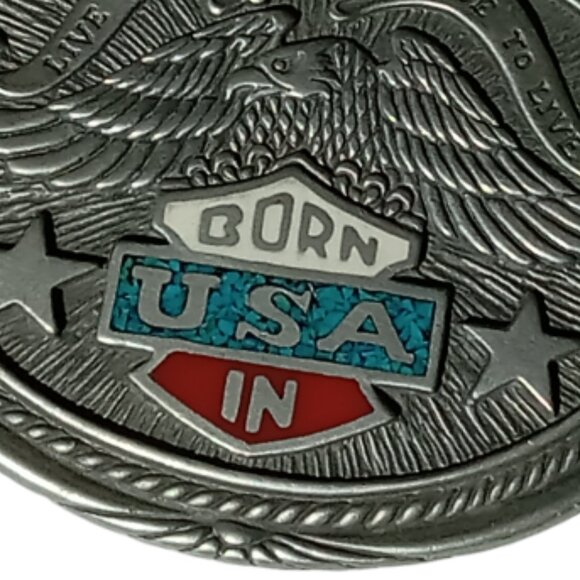 1986 Live to Ride, Ride to Live, Born in USA Vintage Belt Buckle, Turquoise - Picture 6 of 7